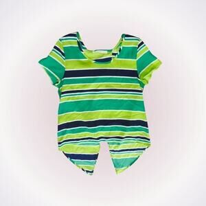 Peaches 'n Cream Green Striped Open Back Tie Blouse | Sz S